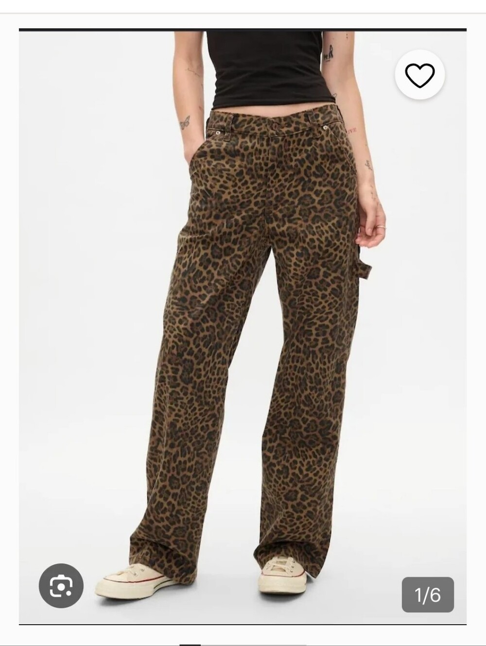 GAP 90s Loose Carpenter Mid Rise Jeans.  Leopard Print
